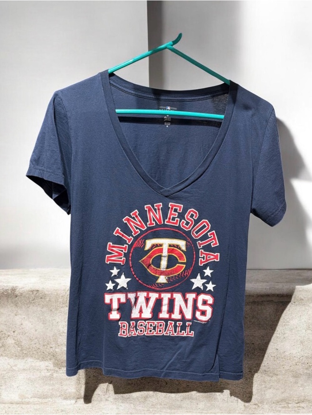 Campus Lifestyle MLB Minnesota Twins V Neck Navy Blue Baseball Tee Shirt Size XL